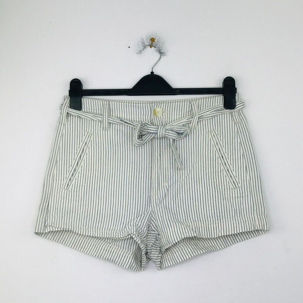 American Eagle Women's 2 Shorts White Blue Striped Hi-Rise Tie Waist Casual CE29